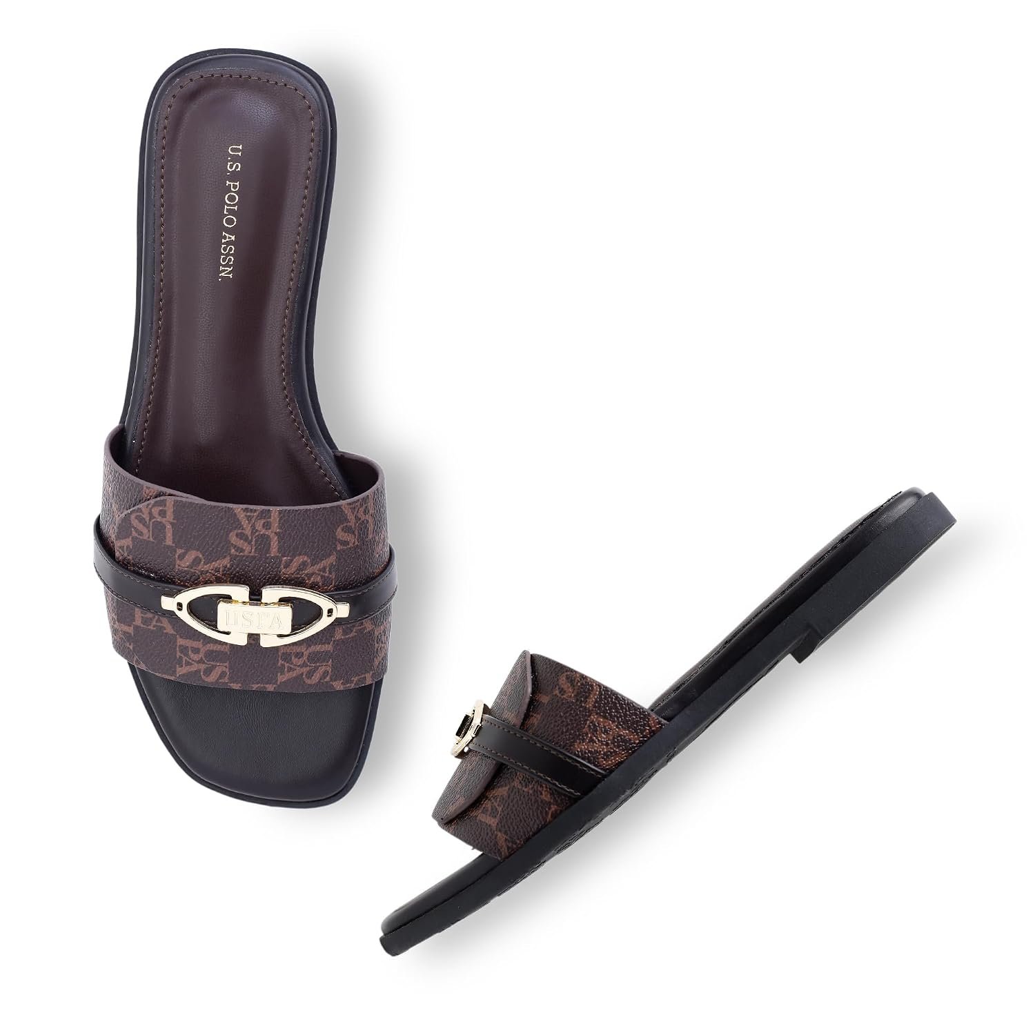 U.S. POLO ASSN. womens U.s. Polo Assn. Women Leandre Flats With Monogram Pattern Flat Sandal