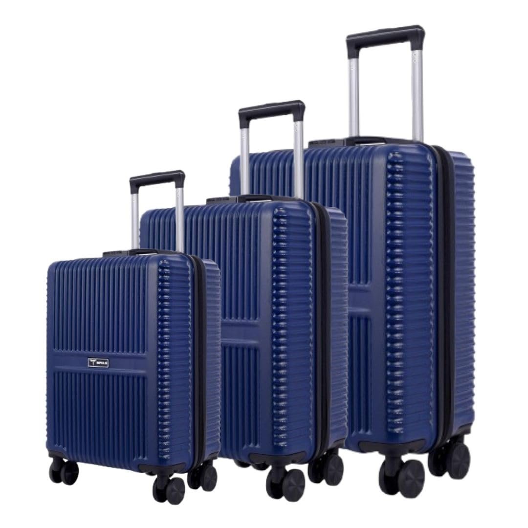 Impulse Urban Polycarbonate (PC) Set of 3 (Cabin + Medium + Large) Trolley Bag for Travel Small Cabin Check in, Luggage Bag Travel Hard Case with 8 Wheels 360 Degree Wheeling System (Blue)