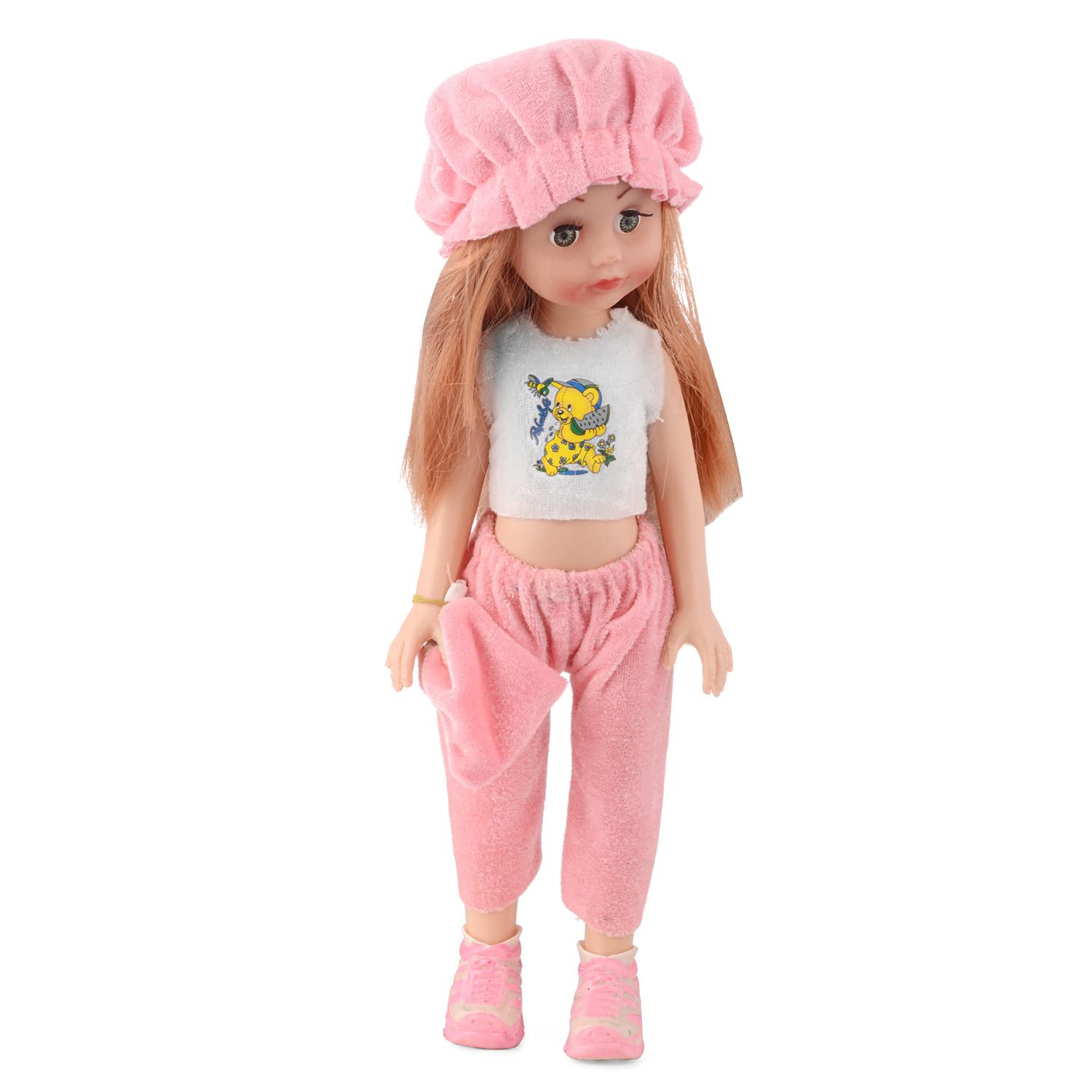 EL FIGO Cute Little Girl Doll for Kids in Pink Velvet Dress with Hat Suitable for Kids Age 02 Years & Above