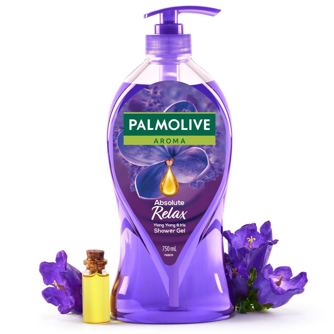 Palmolive Aroma Absolute Relax Body Wash, Gel Based Shower Gel with 100% Natural Ylang Ylang Essential Oil & Iris Extracts - pH Balanced, No Parabens, No Silicones, 750ml Pump