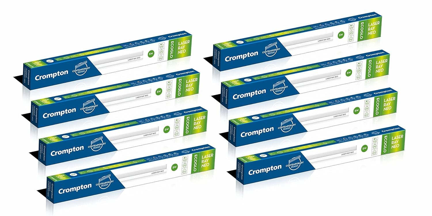 Crompton Laser Ray Smile 1 Feet 5W LED Batten| Energy Efficient Batten for Home | Natural White | Pack of 8