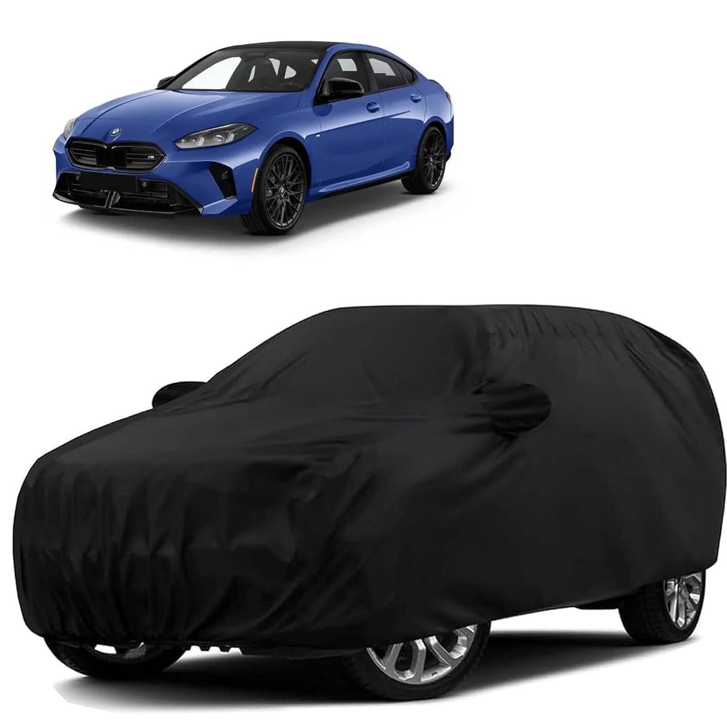 Sulfar 100% Water Resistant Car Body Cover Compatible with Mirror for BMW 2 Series Gran Coupe (Triple Stitched, Full Bottom Elastic, Black)