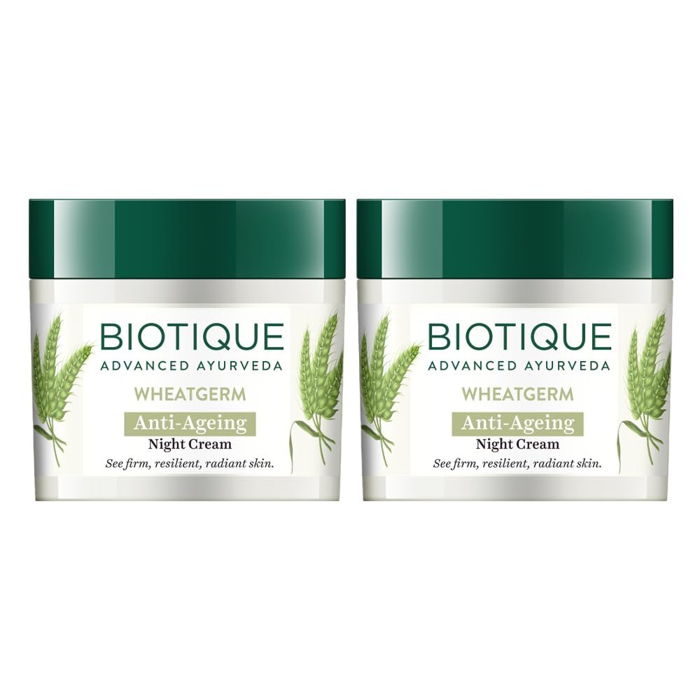 Biotique Wheat Germ Anti- Ageing Night Cream | Reduces Fine Lines | Lightens dark Spots | 100% Botanical Extracts | Suitable for All Skin Types | 50g pack of 2