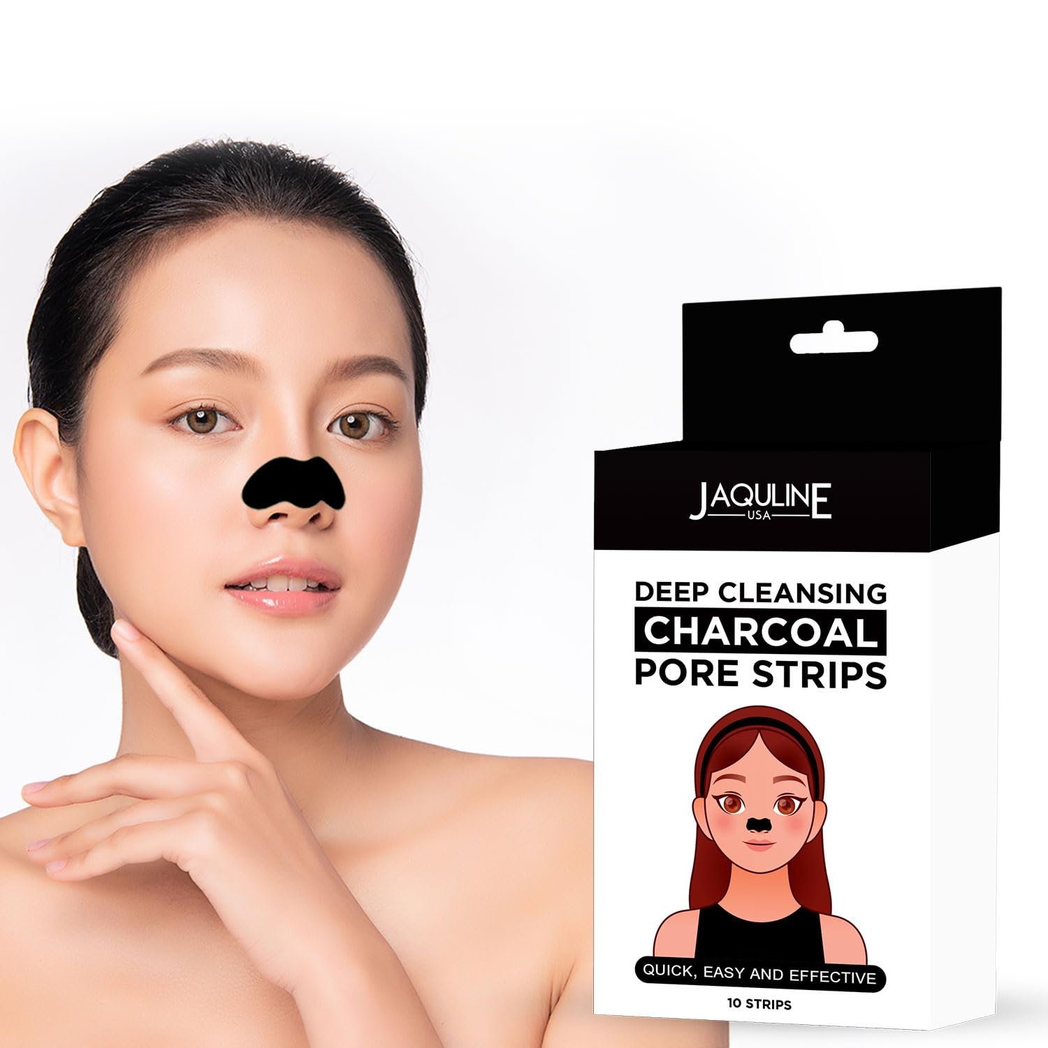 JAQULINE USA Charcoal Nose Pore Strips | Deep Cleansing Nose Strips for Blackhead & Whitehead Removal | Infused with Bamboo Charcoal & Aloe Vera | Unclogs Pores & Removes Oil & Dead Sk