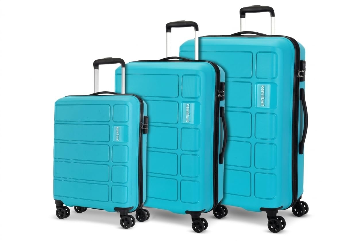 Kamiliant by American Tourister 3 Pc Harrier Edge 8W Set 56 Cm, 68 Cm & 78 Cm - Small, Medium & Large Polypropylene(PP) Hardside 8 Wheels Spinner Luggage Set/Trolley Bag Set (Light Blue)