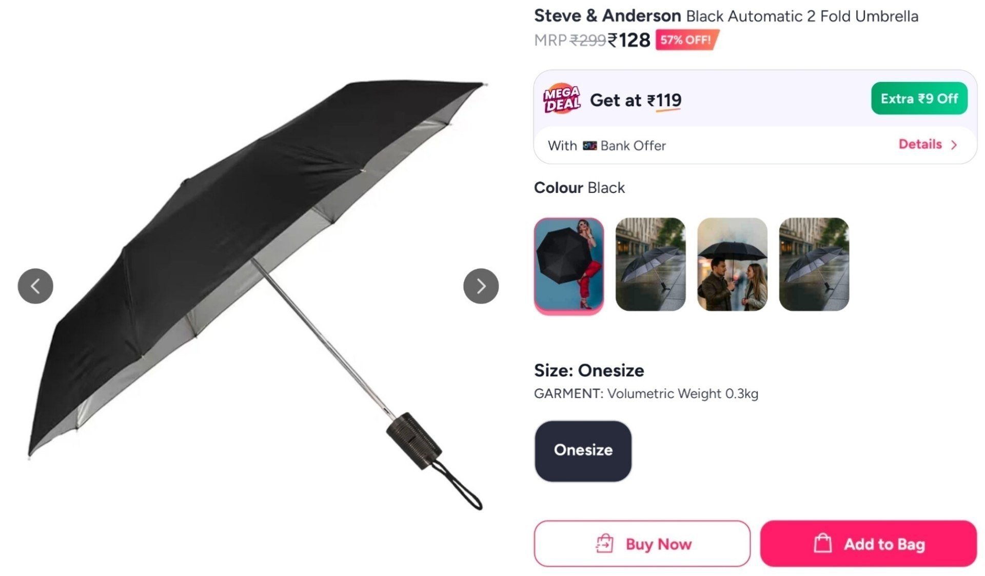 Buy Steve & Anderson Black Automatic 2 Fold Umbrella -  - Home for Unisex