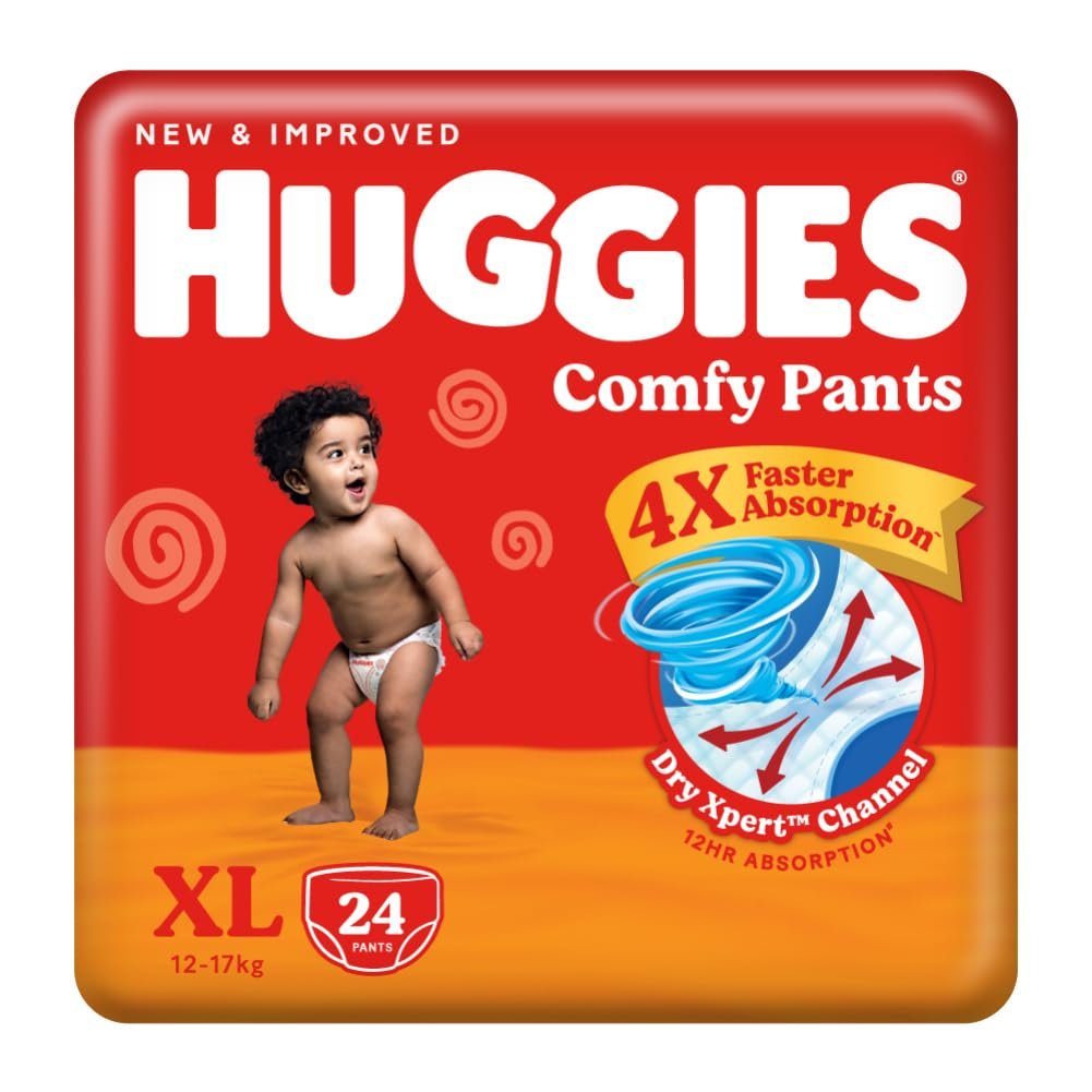 Huggies Comfy Pants Baby Diaper, Extra Large (XL) Size (12-17 Kgs), Pack of 24
