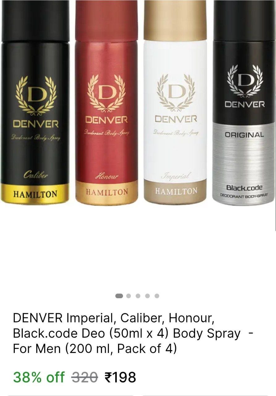 denver imperial caliber honour black code deo 50ml x 4 body spray men