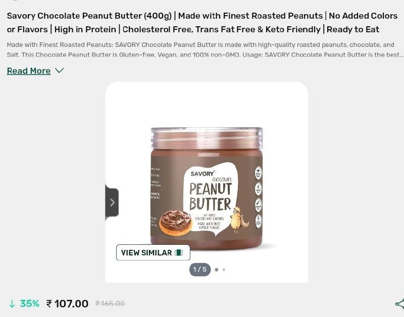 Savory Chocolate Peanut Butter (400g) | Made with Finest Roasted Peanuts | No Added Colors or Flavors | High in Protein | Cholesterol Free, Trans Fat Free & Keto Friendly | Ready to Eat