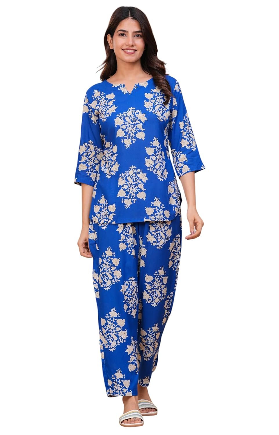 Women's Printed Night Suit of Kurti & Pajama Set Women Night Wear Set
