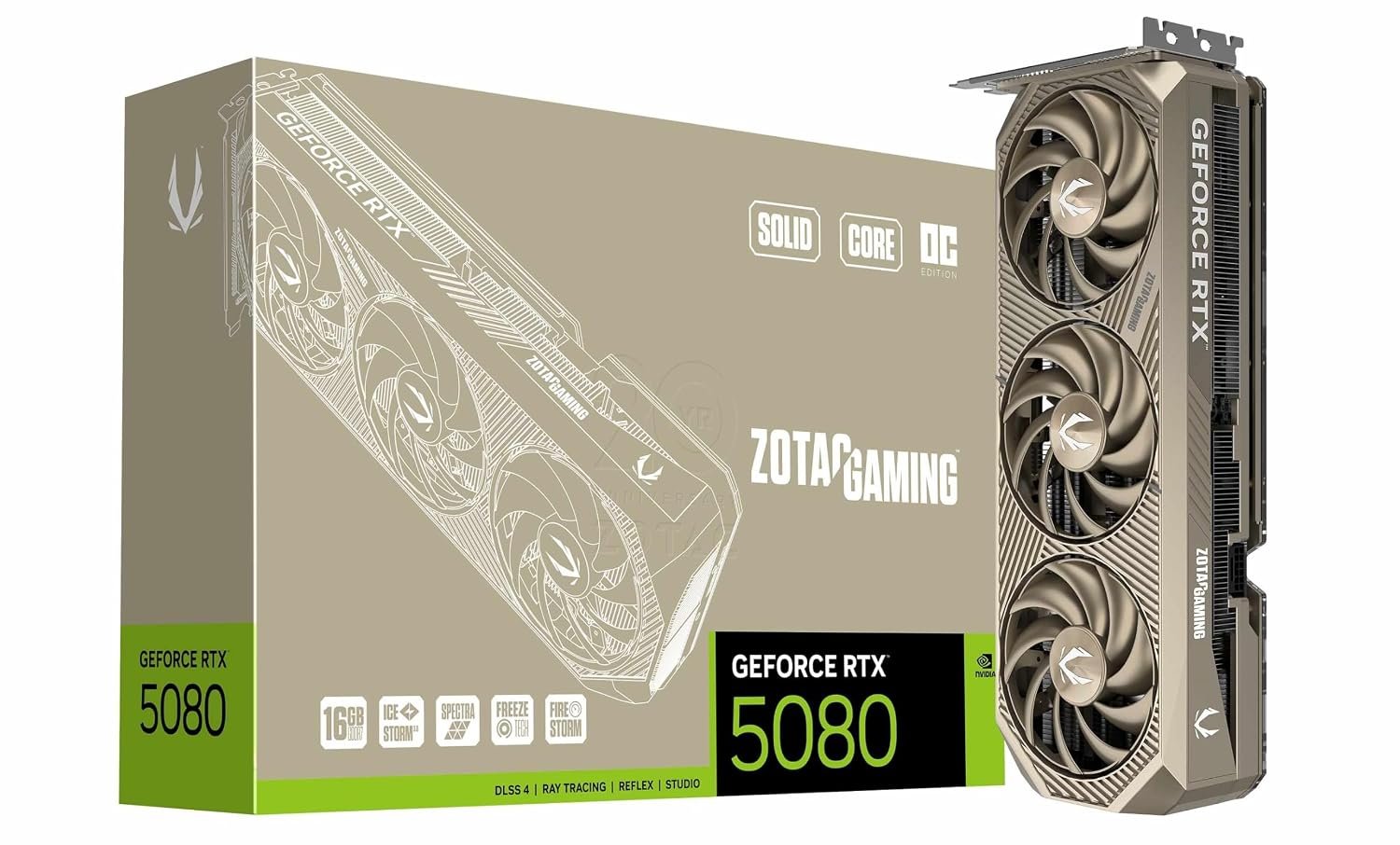 ZOTAC Gaming GeForce RTX 5080 Solid CORE OC 20th Anniversary Edition Graphics Card - 16 GB | DLSS 4.5 | Advanced Cooling | RGB Lighting | ZT-B50800J2S-10P | Only Graphics Card with 5 Year Warranty