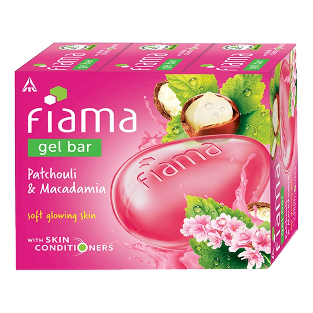 Fiama Gel Bar Patchouli & Macadamia 375g (125g Pack of 3) | Soft Glowing Skin | Skin Friendly pH | Moisture Lock with 30% Smoothing Body Serum | Bathing Soap for Women & Men | All Skin Types