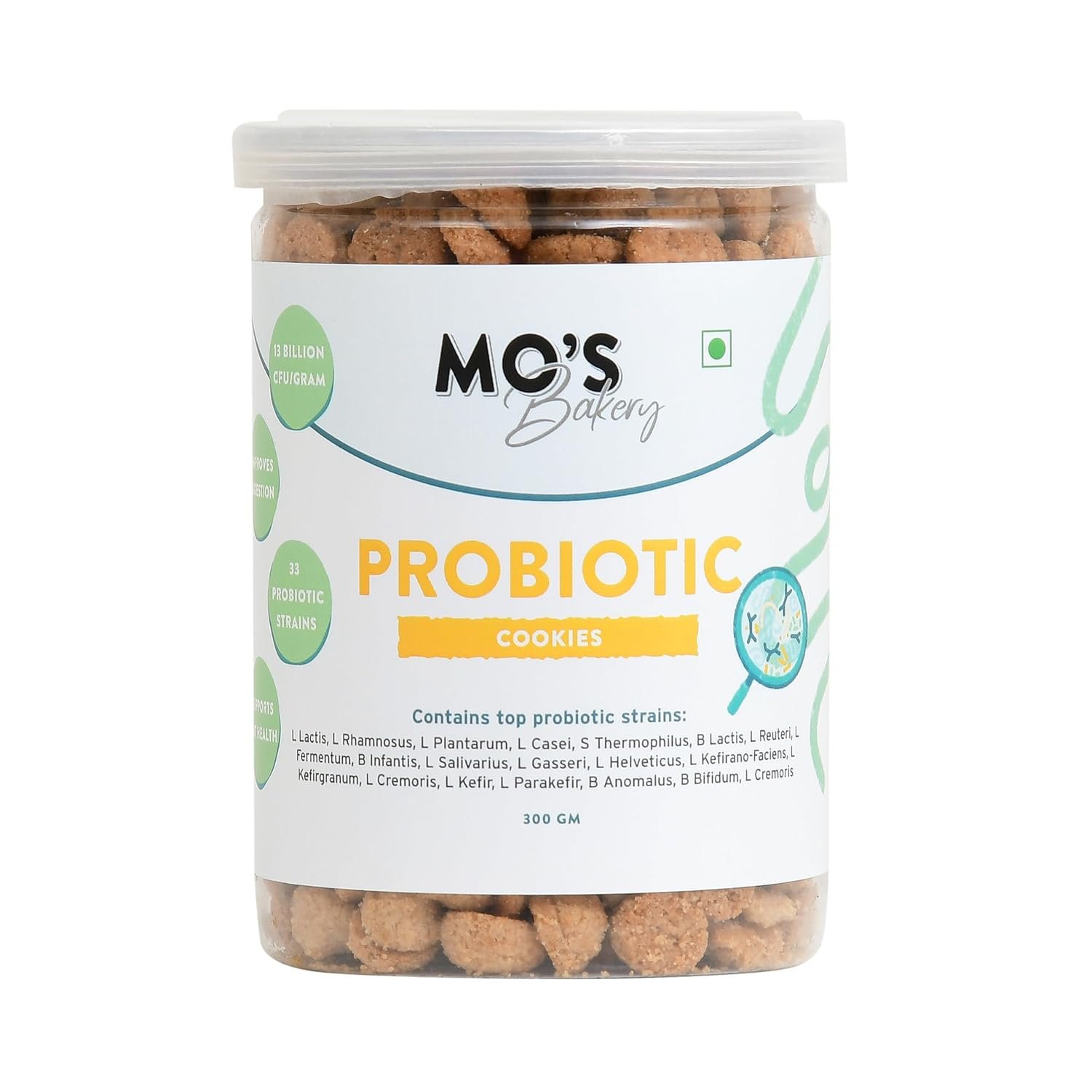 Mo's Probiotic Cookies,300 G | Unflavoured Digestive Cookies | Probiotic Supplement With 13 Billion CFU | 33 Probiotic Strains | Improve Digestion & Gut Health | Acidity Relief