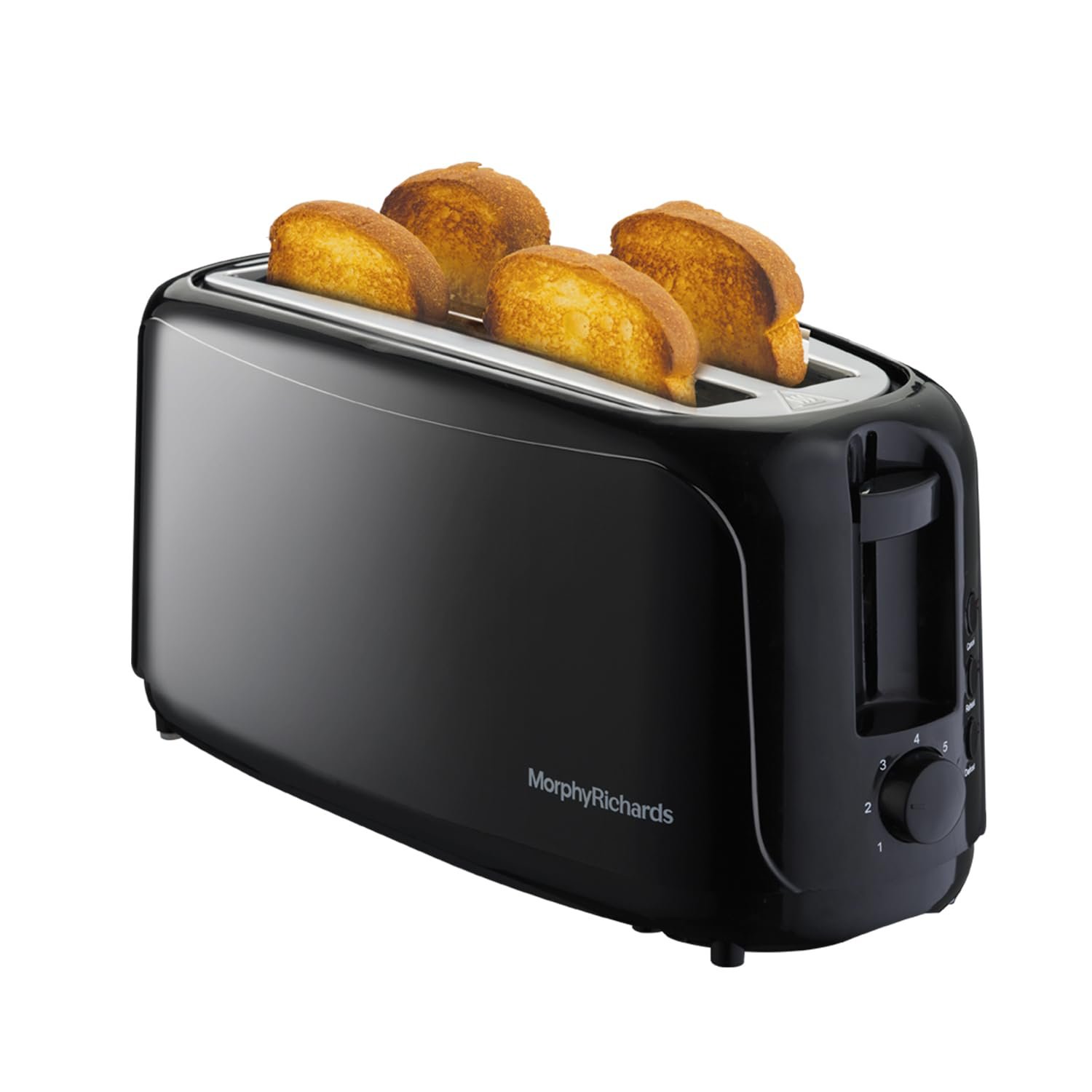 Morphy Richards AT 402 1450 Watts Pop-Up Toaster | 4-Slice Automatic Pop Up Toaster With Removable Crumb Tray | 7-Levels Browning Control | Bread Centring With Wide Bread Slots | 2-Yr Warranty【Black】