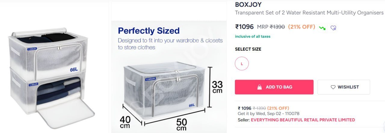 Buy BOXJOY Transparent Set Of 2 Water Resistant Multi Utility Organisers -  - Home for Unisex