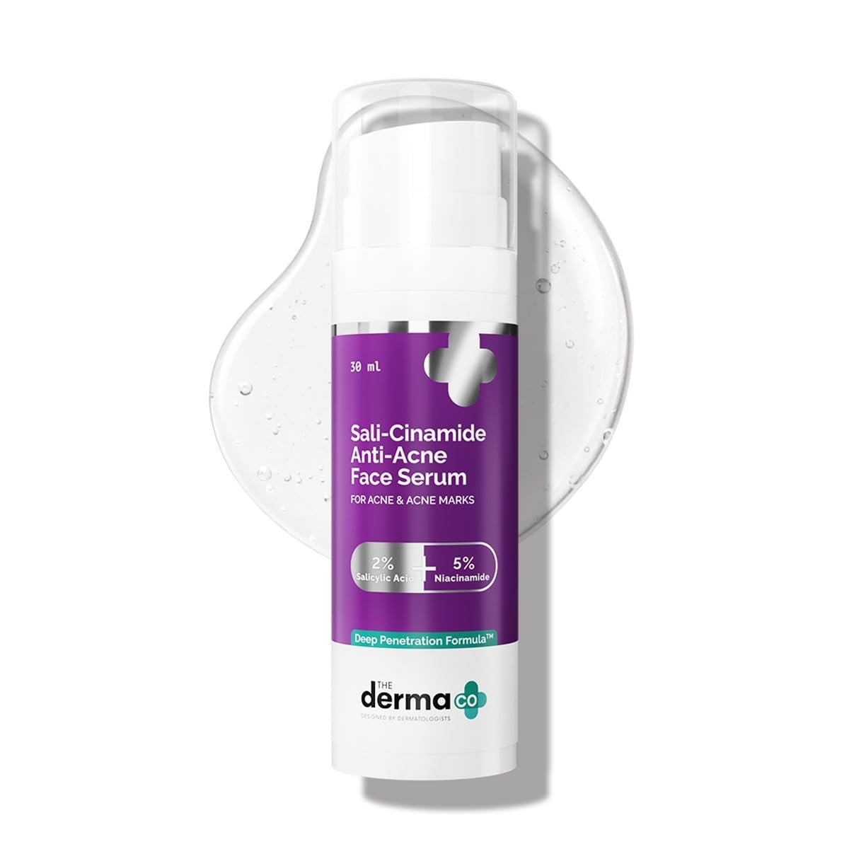 The Derma Co Sali-Cinamide Anti-Acne Face Serum - 30 ml | Fights active acne | Fades acne marks & scars | Controls excess oil | Unclogs pores | Reduces redness & inflammation