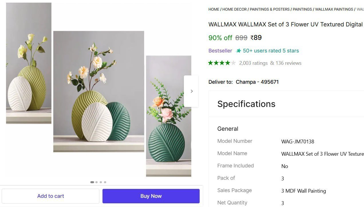 wallmax set 3 flower uv textured digital reprint 18 inch x 12 painting