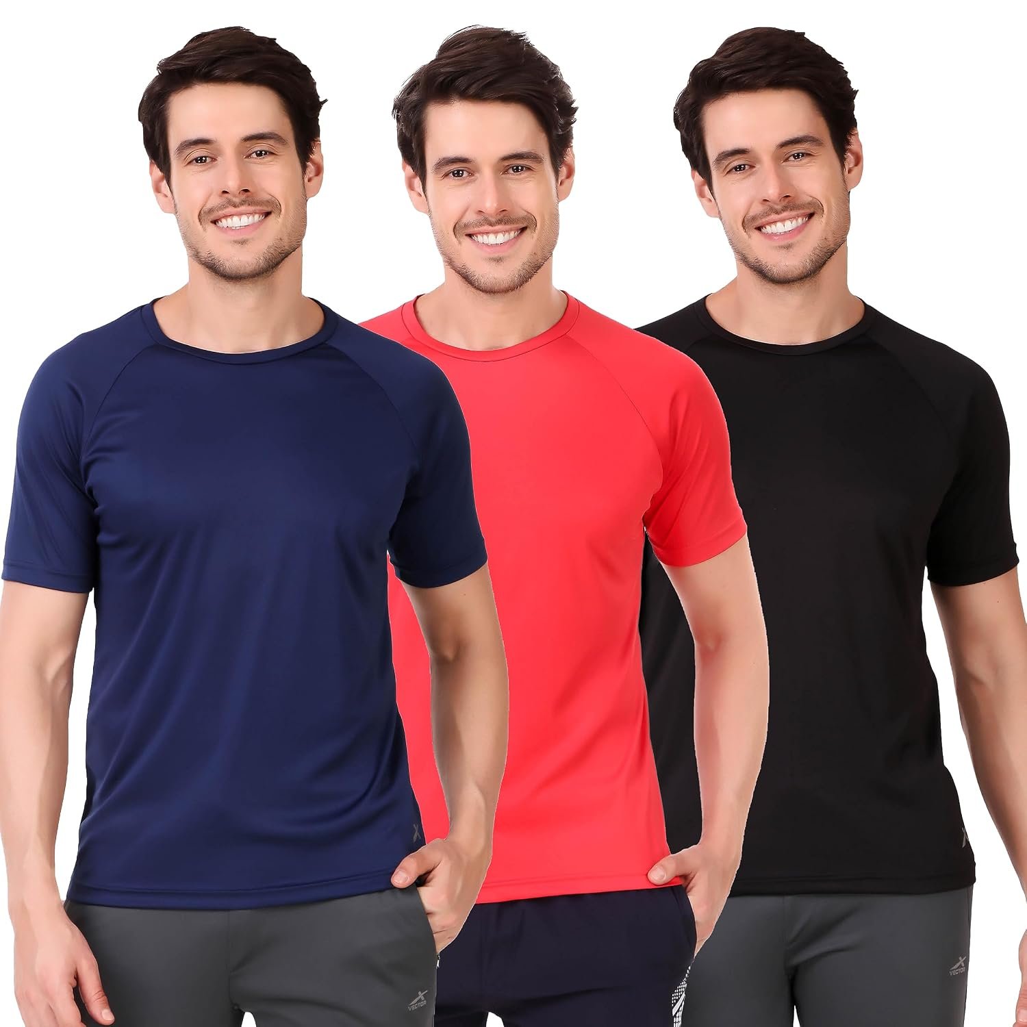 Vector X OMT-257 Dry-Touch Men's Round Neck T-Shirt (Pack of 3 T-Shirt)