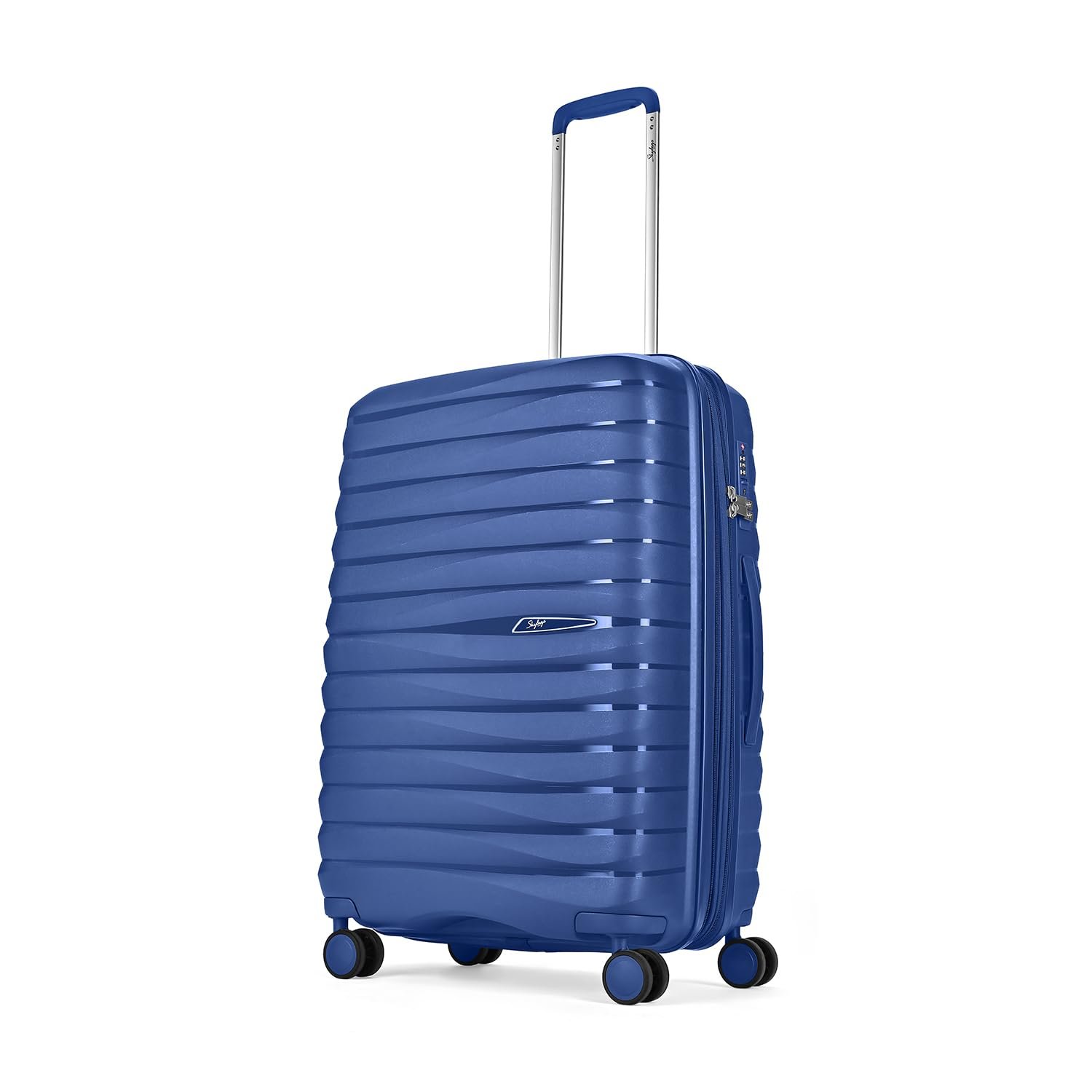 Skybags Polypropylene Float Max Check-in Trolley Bag - Medium, 66cms | Premium Hard-Sided Luggage for Travel with Smooth 8 Wheels Double Spinner & Flushed TSA Lock - Blue