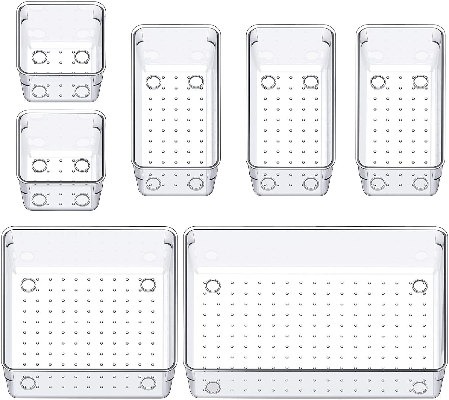 Arto Clear Transparent Acrylic Drawer Organizer Set with Various Size for Bathroom,Bedroom Dresser,Cosmetics Makeup,Kitchen Utensil,Office,Stationery,Drawer Tray Dividers,Vanity Trays (Pack of 7)
