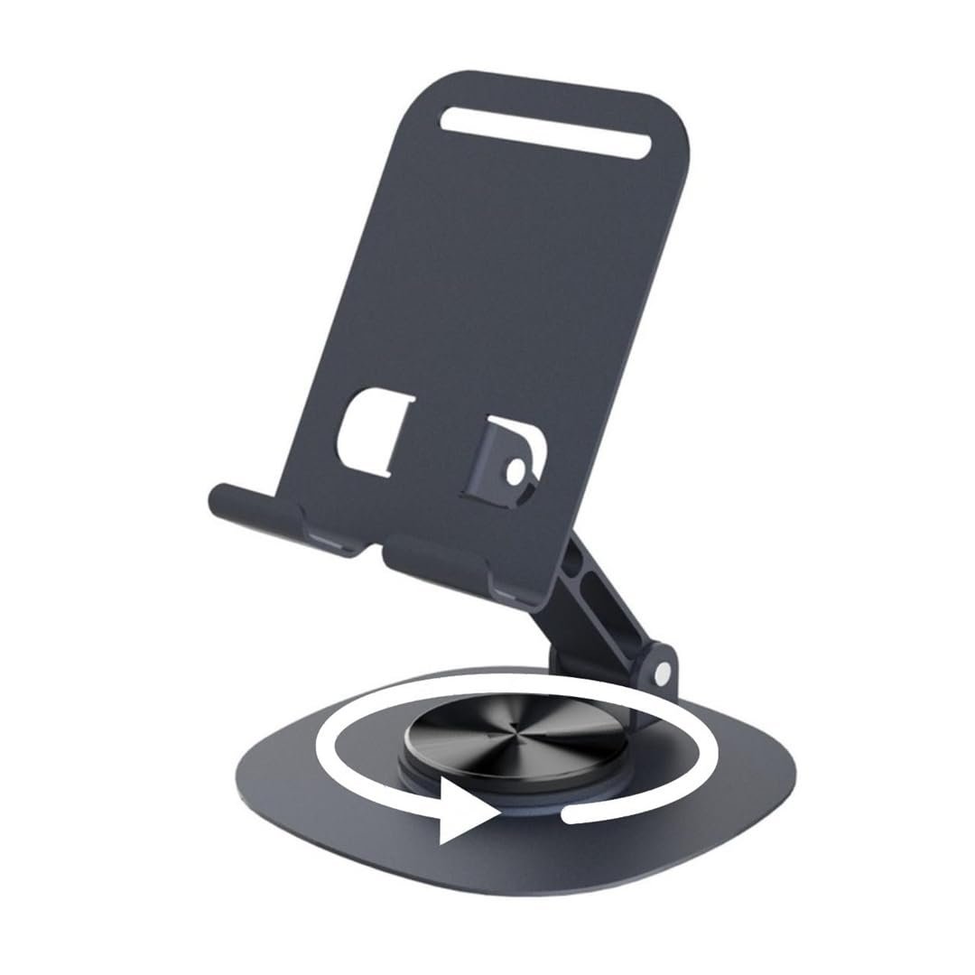 Elfora Rotatable 360° Metal Mobile Stand | Angle Adjustable Desk Phone Holder | Sturdy Anti Slip Base | Compatible with iPhone, Samsung, OnePlus, Xiaomi, Oppo, Vivo, Realme & More(Space Grey)