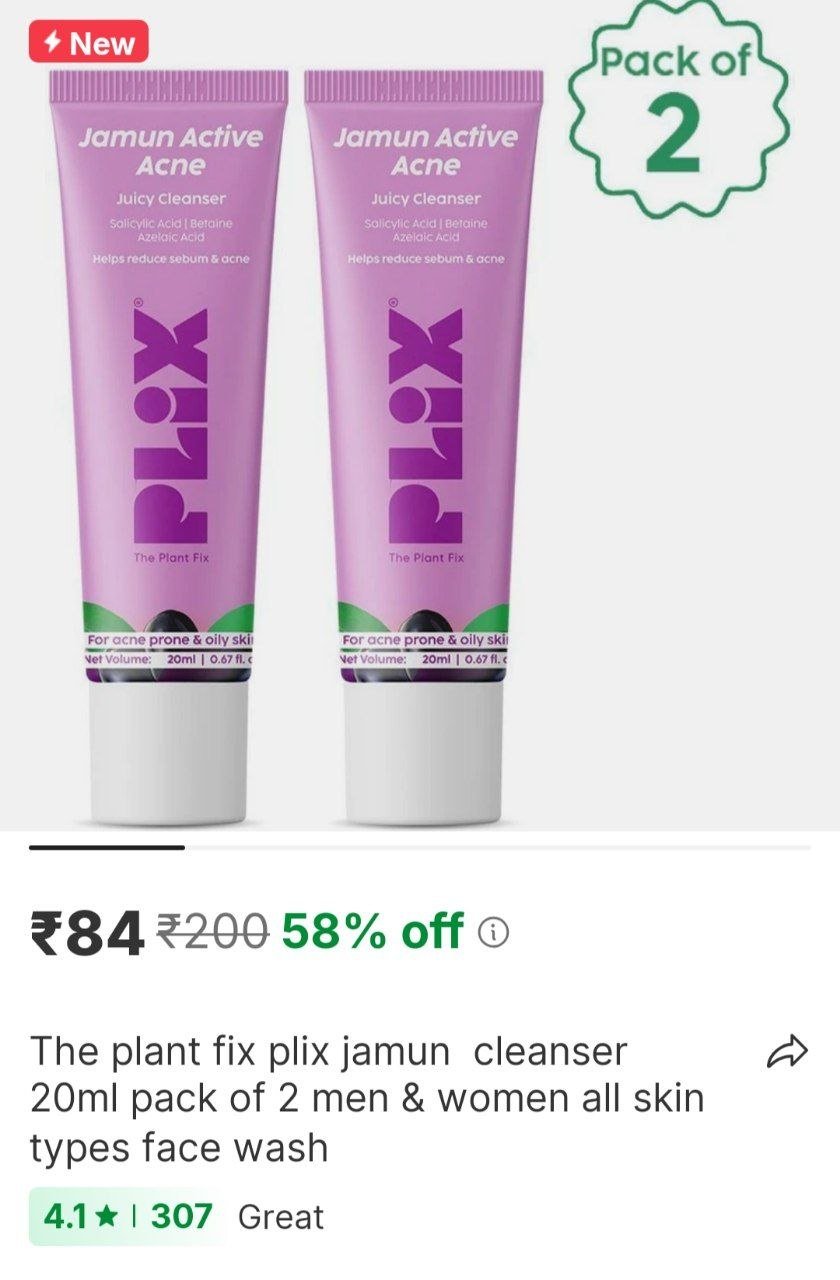 the plant fix plix jamun cleanser 20ml pack of 2 men women all skin types face wash