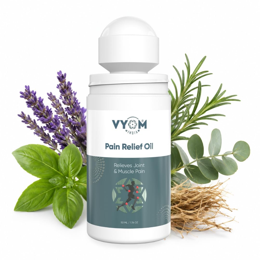 Vyom India Ayurvedic Pain Relief Roll On – Joint, Knee, Back, Muscle, Menstrual Pain, Instant Relief, Herbal Ingredients, Non-Greasy, Absorbs Easily, Multipurpose Roll On - 50 ml