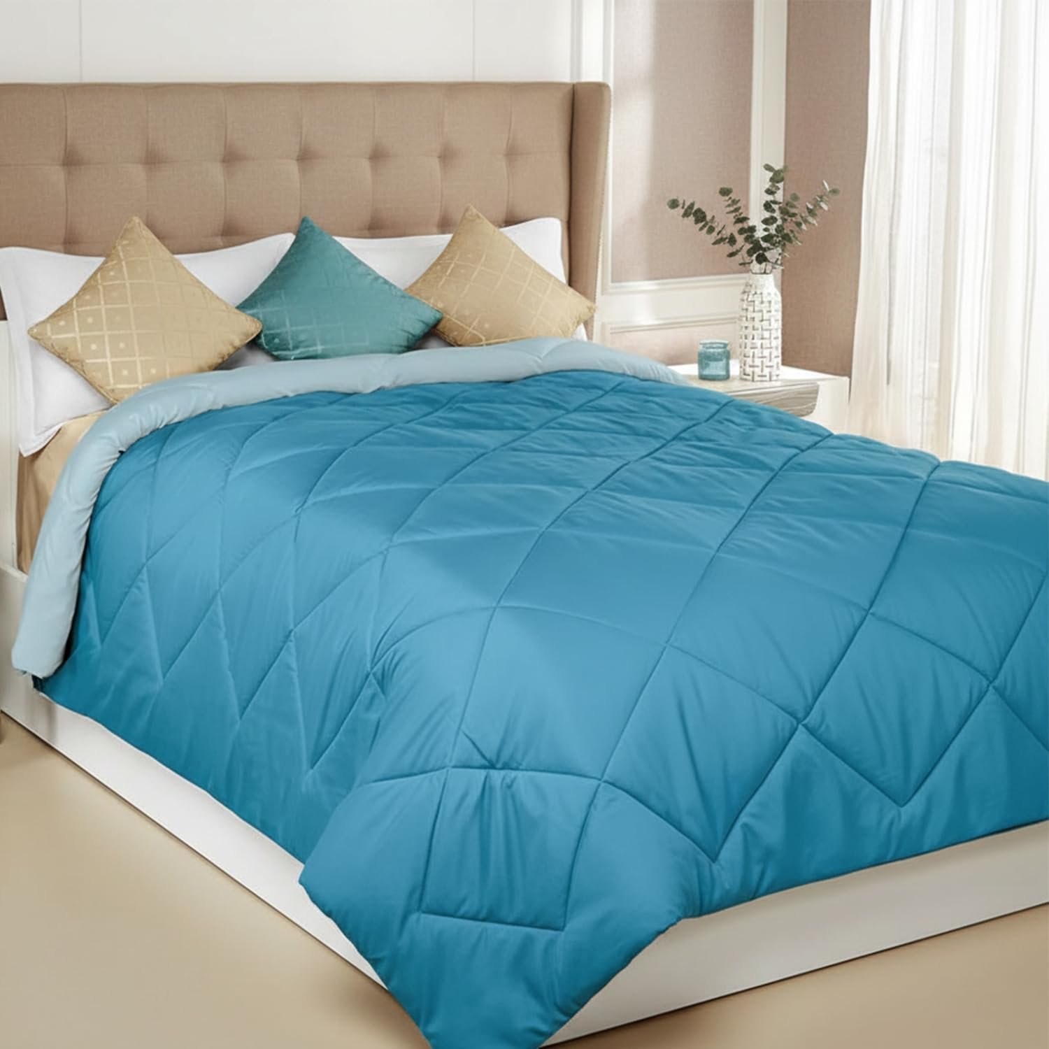 Solimo Microfibre Reversible Comforter, Double (Ocean Blue and Mild Blue, 200 GSM), 200 TC