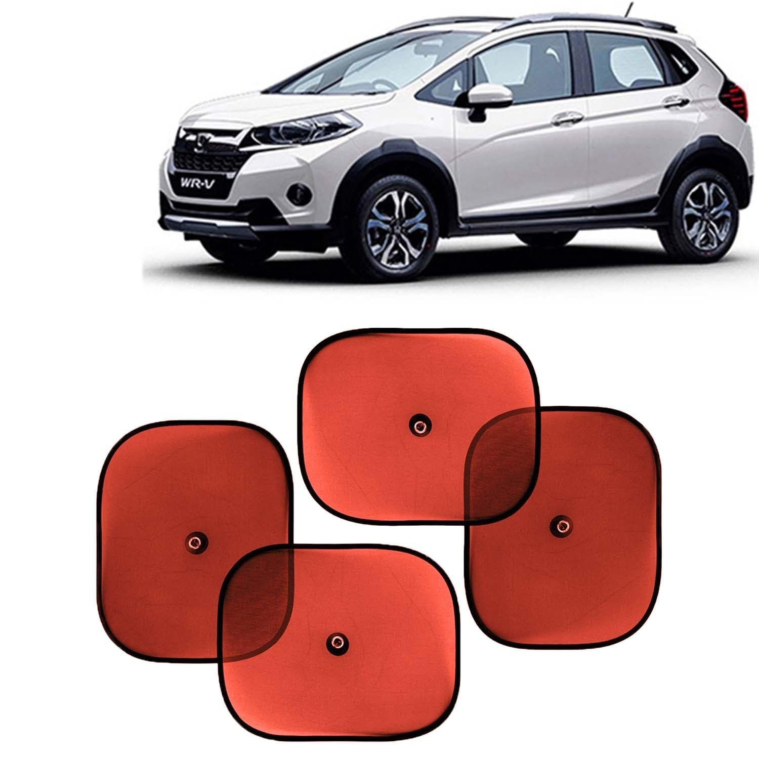 KINGSWAY Car Window Curtain Sticky Sun Shades Compatible with Honda WRV, (Year 2017-2019), Universal Fit Sunshades for Side Window, Rear Window, Red Color, 4 Pieces
