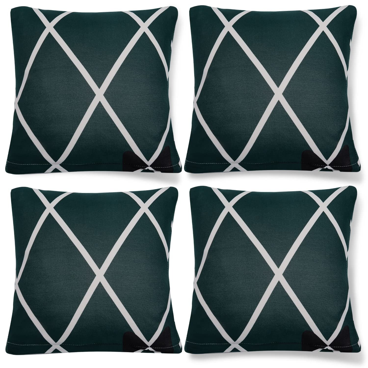 HOKIPO Polyester Blend Stretchable Cushion Cover for Sofa 16 inch x 16 inch, Pack of 4 (AR-4098-D22*4),Blue