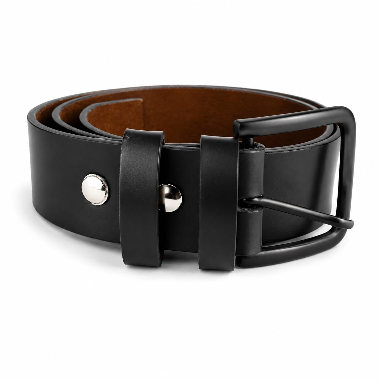 Men's Black Leather Belt with Matte Black Pin Buckle