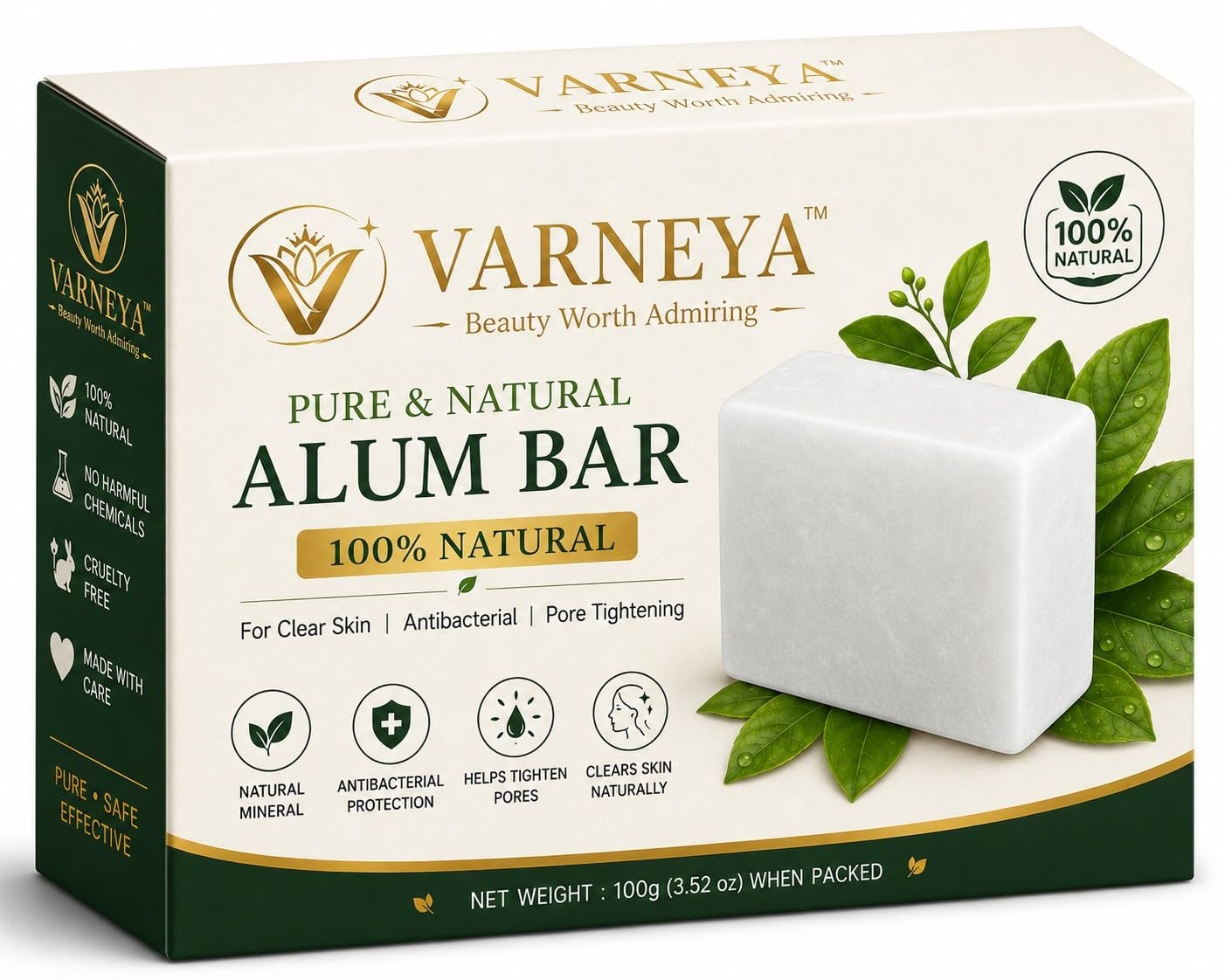 Naturals Pure Alum Bar 100g | Potash Alum (Fitkari) | 100% Natural Crystal Alum | Premium Quality | Ideal for Shaving, Skincare & Traditional Use