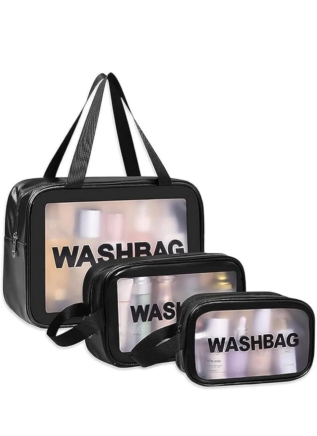 GRILL BUMP Clear Makeup Pouch Set, Cosmetic Organizer Bag for Women and Girls Travel Waterproof Toiletry Storage Kit