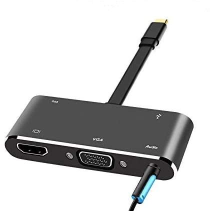 USB C HDMI VGA Hub, USB-C Type-c to HDMI 3840x2160 4K 15 Pin VGA Port USB3.0 USB C PD Audio 3.5mm Docking Cable Adapter (Black) (A0205)