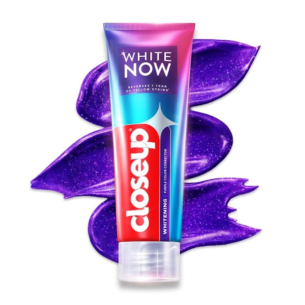 Closeup White Now purple color corrector toothpaste for Teeth Whitening | Reverses 1 Year of Yellow Stains to whiten teeth| Enamel safe & for daily use – 100g