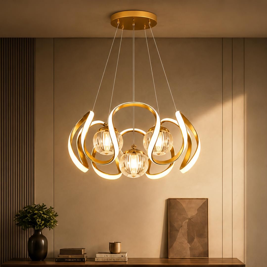 Desidiya 3 Ball Zig Zag LED Pendant Light Gold Hanging Chandelier 3 Color