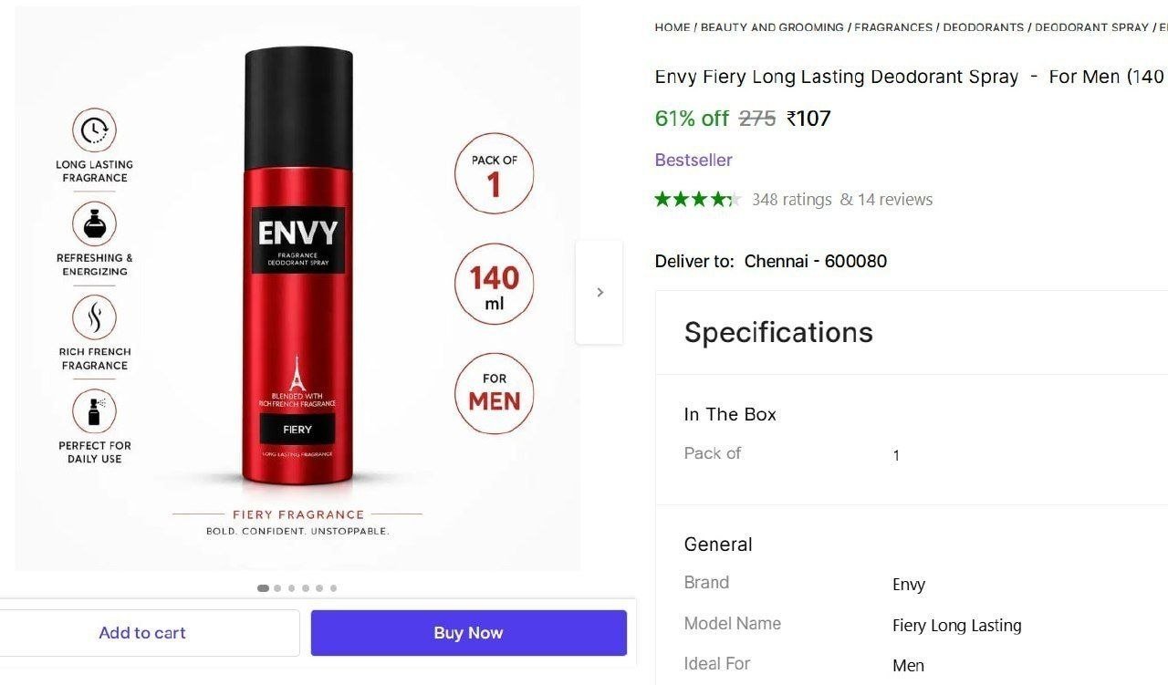 envy fiery long lasting deodorant spray men