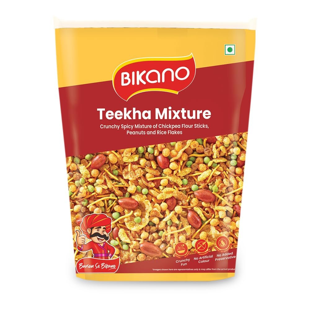 Bikano Teekha Mixture | Spicy Indian Namkeen Snack | Crunchy Mix with Peanuts, Corn Flakes & Spices | Perfect Tea-Time Snack (Spicy Mixture) - 800g