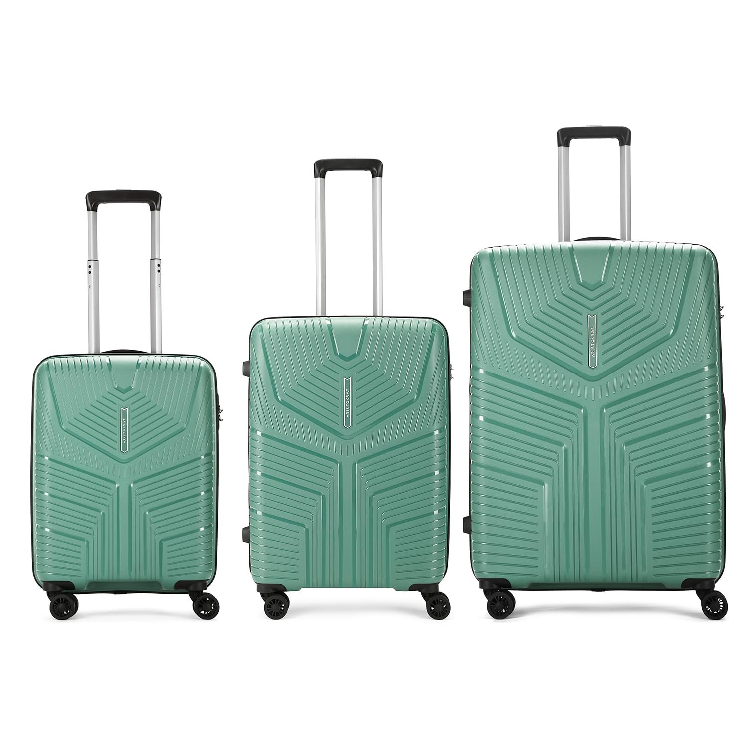 Aristocrat Prime 55, 66 & 75 Cm Polycarbonate Hard-Sided 4 Wheels Spinner Luggage Set of 3 Trolley Bags for Travel with Combination Lock (Green) 3 Years Warranty
