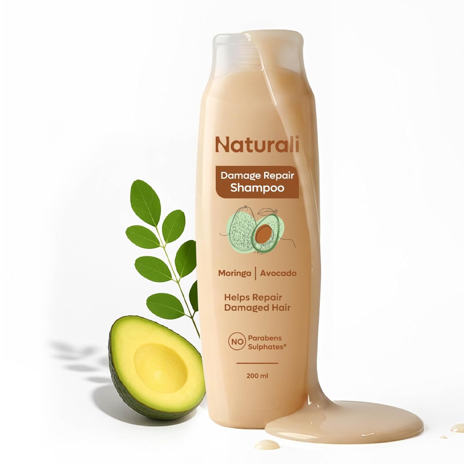 Naturali Damage Repair Shampoo | Improves Damaged Hair In Just 4 Uses | With Avocado & Moringa Oil | Sulphate Free | For Women | Shampoo for Frizzy and Dry Hair | Paraben Free | 200 ml