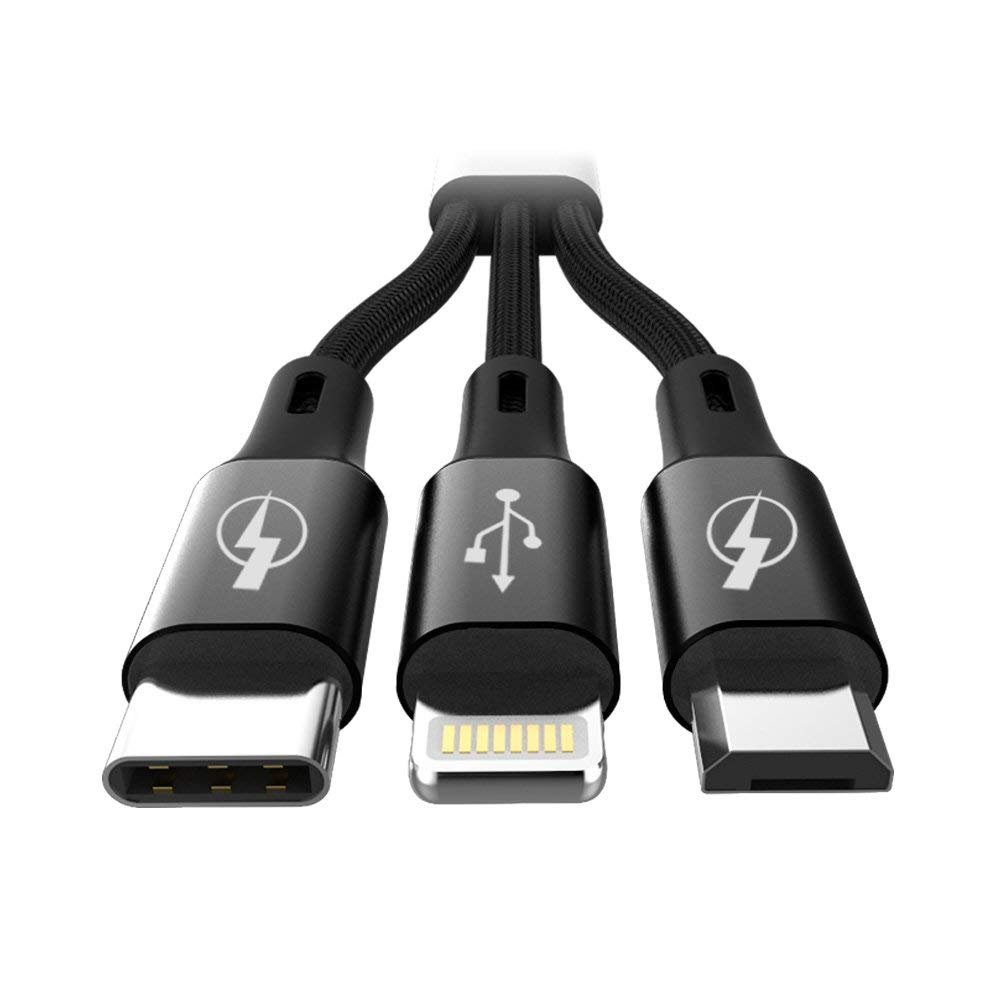 SOOPII 3 in 1 multi usb cable, Compatible for Apple iPhone Micro and C -Type, charges 3 phone at same time 1.2meter long 2.1 A output.