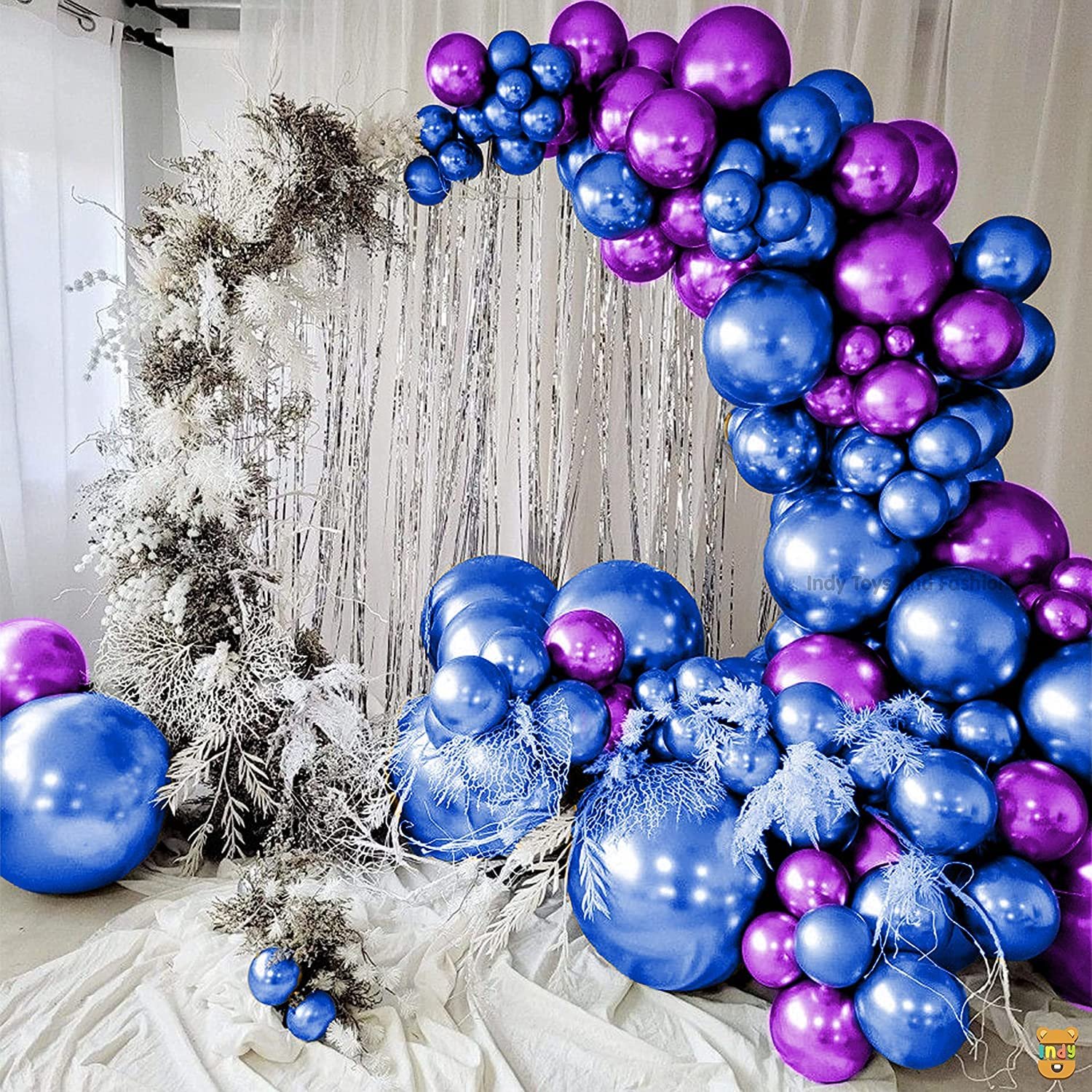 Just Party 25Pcs Purple & 25Pcs Blue Metallic Chrome Balloons with Shiny Surface For Birthdays/Anniversary/Engagement/Baby Shower/bachelorette Party Decorations (Pack of 50)