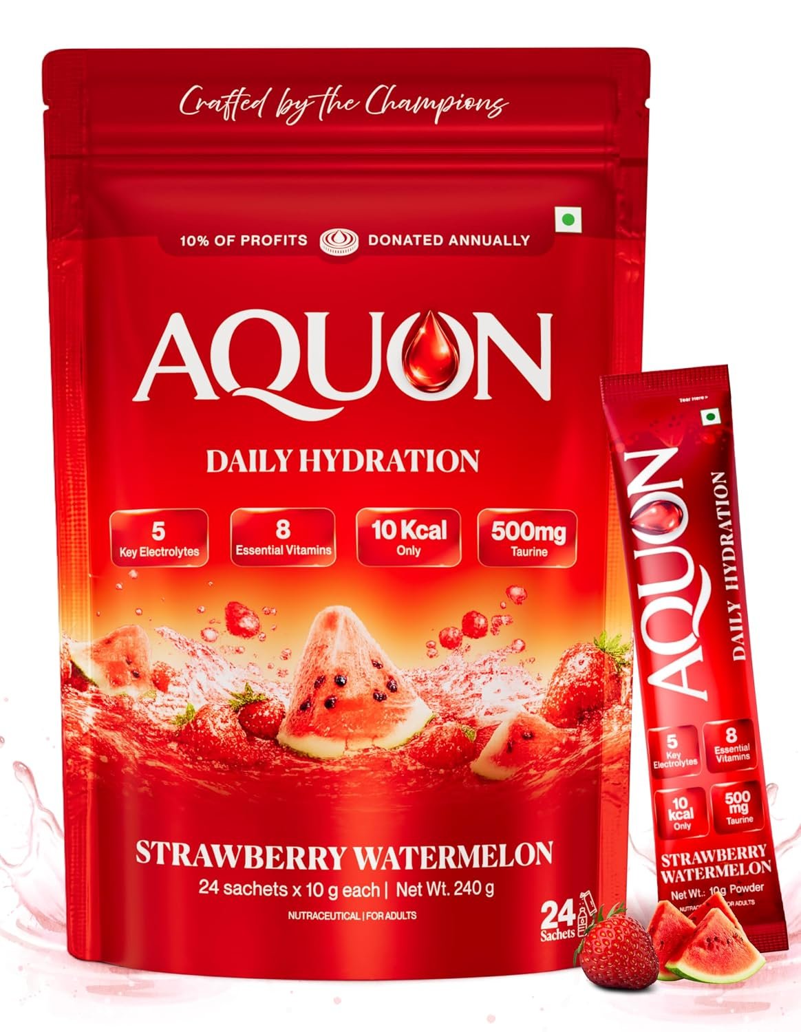 AQUON Electrolyte Hydration Drink Mix, Strawberry Watermelon, 24 Sachets
