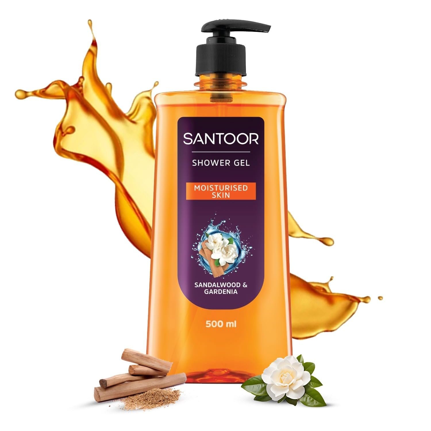 Santoor Moisturizing Shower Gel With Natural Sandalwood & Gardenia Extracts| For Men & Women| Moisturizing Body Wash With Glycerin | Suitable For All Skin Types| No Parabens| No Silicones| 500