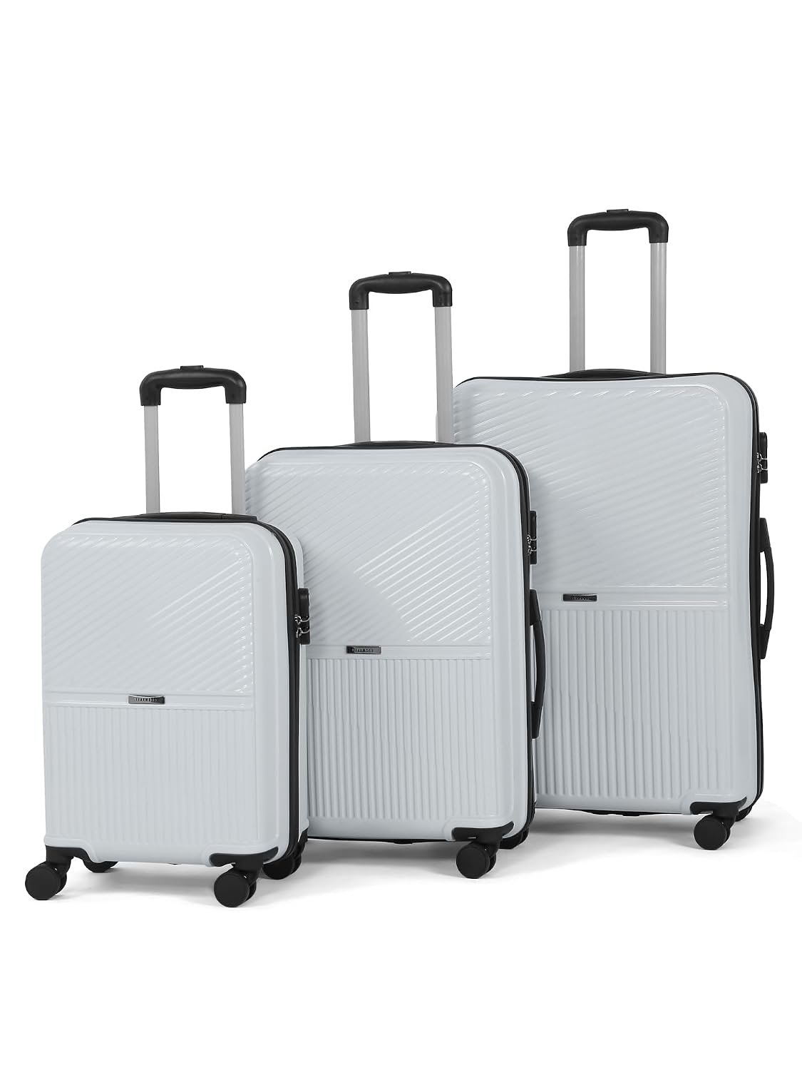 Teakwood Set of 3 8 Wheels Trolley Bag, Hard Cabin with Zipper Closure, Adjustable Push Button & Cross Side Strap, Number Lock System 360 Degree (Set of 3, Silver)