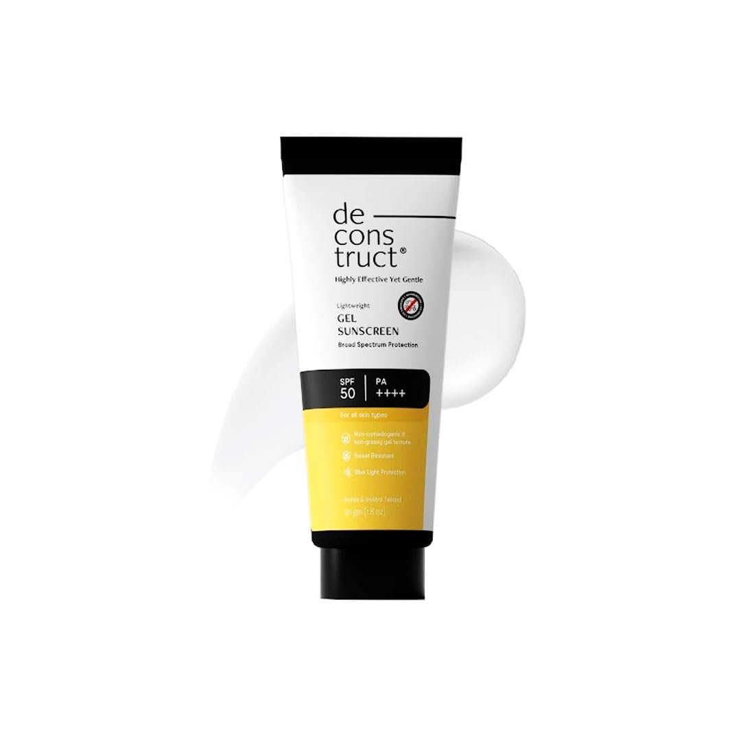 Deconstruct Gel Sunscreen for Oily skin SPF 50 PA++++ |100% Photostable Sunscreen |4 New Gen UV Filters |In-Vivo |Lightweight, Airy, Non-greasy |For oily, combination, normal skin |For Men & Women