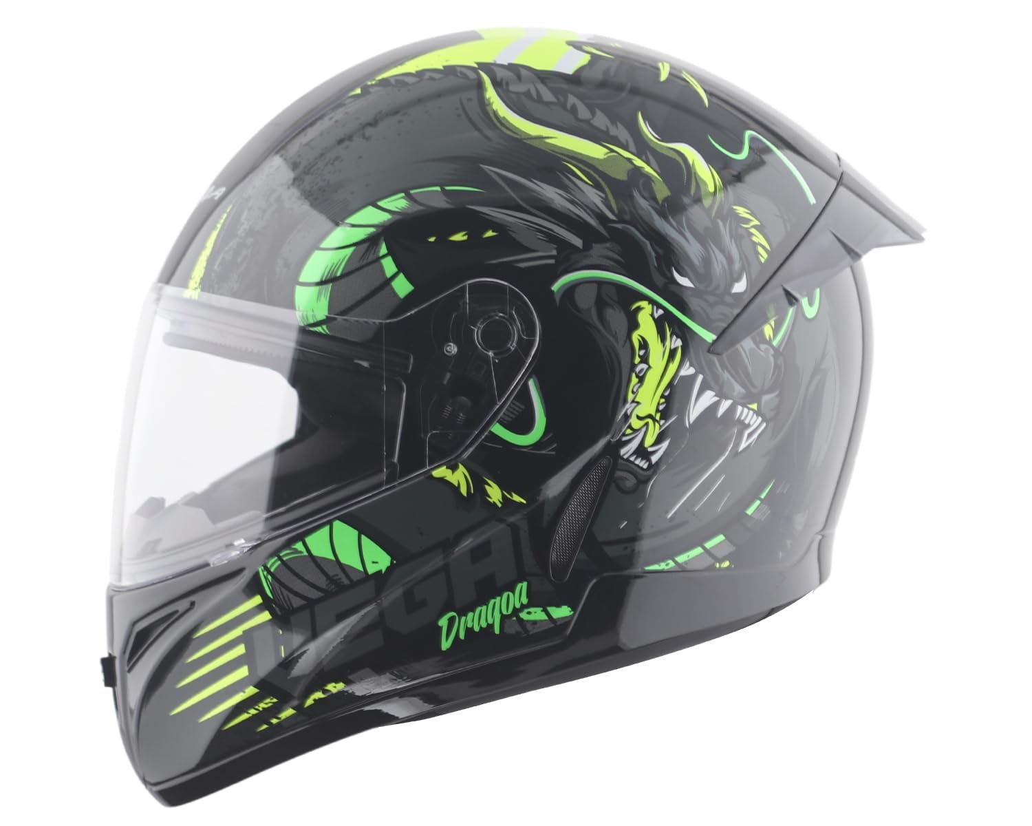 Vega Voyager DRAGOA! Full Face Motorcycle Helmet with Lightweight Shell, Aerodynamic Design, Shock Absorbing Liner, Comfortable Interior, Ventilated Fit, and Trendy Black Neon Yellow Finish Black Neon