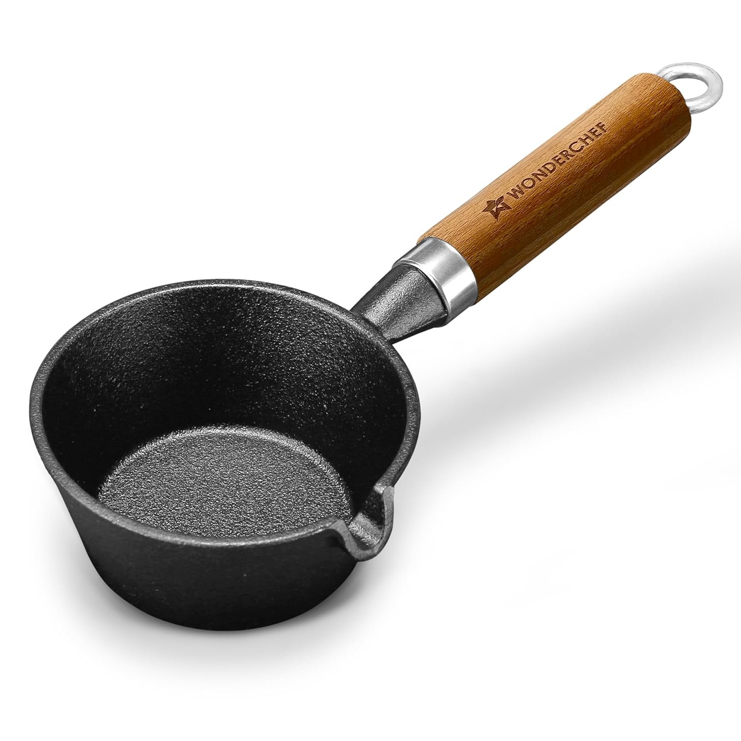 Wonderchef Ferro Light-Weight Cast-Iron Tadka Pan for Tempering, 40% Lighter, Pre-Seasoned with 100% Vegetable Oil, Chemical-Free, Induction-Friendly, Long Cool-Touch Wood Handles, 10-Yr Warranty