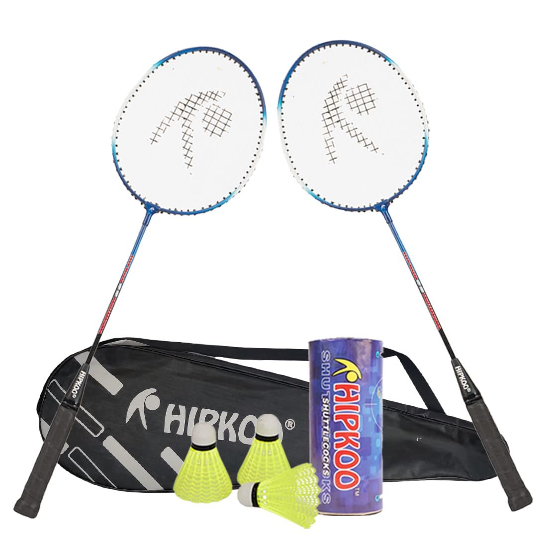 Hipkoo Sports Intact Aluminum Badminton Rackets Set of 2 | Wide Body Shuttle Bat with Cover and 3 Shuttlecocks | Ideal for Beginner| Lightweight and Sturdy| Blue and Red