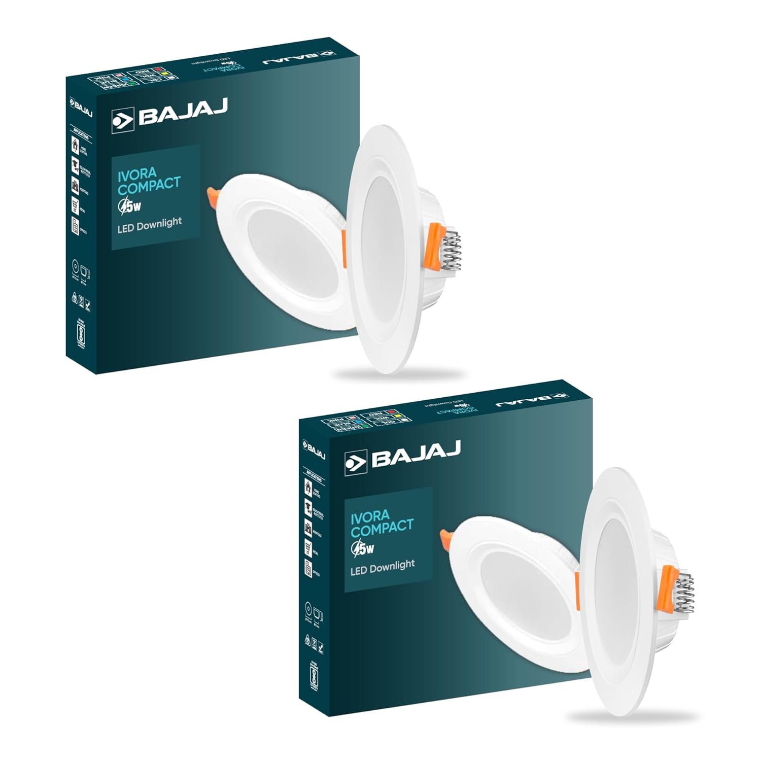 Bajaj Polycarbonate Ivora Compact Downlight | 5W LED Downlight | for Smaller Spaces | Long Life of 25000 Hours | Soothing Light (Red, Pack of 2)